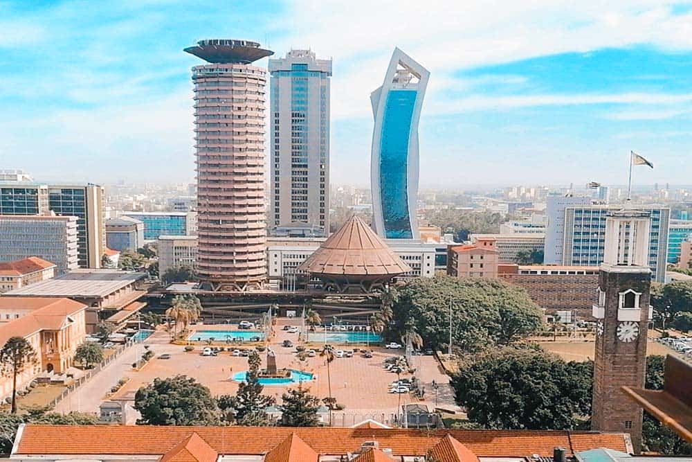 Nairobi skyline with modern towers and city streets